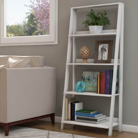 Hastings Home 4 Shelf Ladder Bookshelf, Free Standing Wooden Tiered Bookcase with Frame and Decorative Leaning Look 573576APY